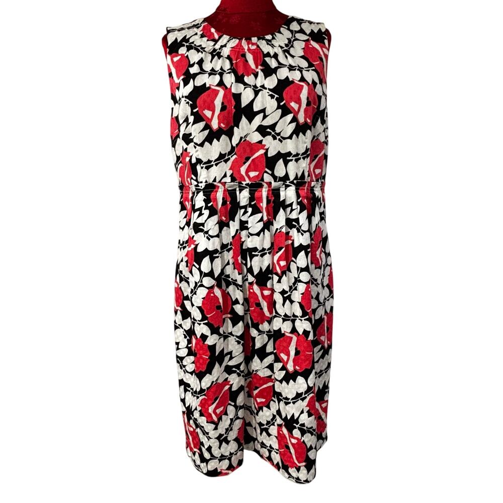 Ann Taylor sleeveless casual dress size 14 black pink & white floral lined